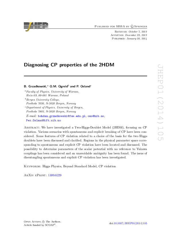 (PDF) Diagnosing CP properties of the 2HDM