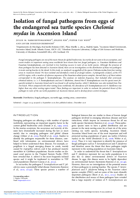 (PDF) Isolation of fungal pathogens from eggs of the endangered sea ...