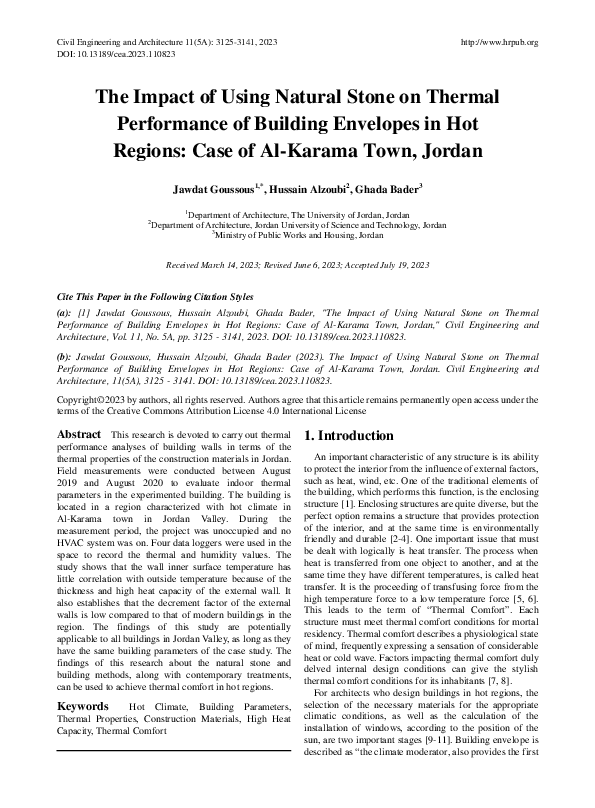 (PDF) The Impact of Using Natural Stone on Thermal Performance of ...