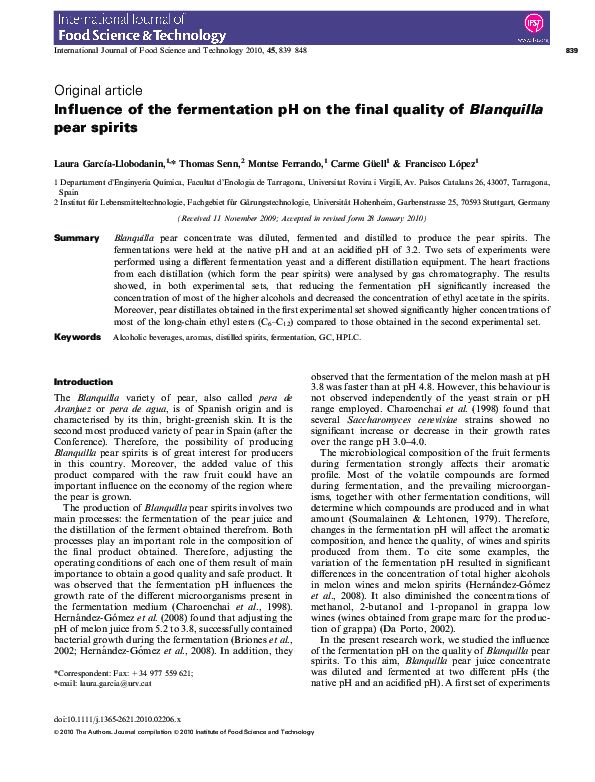 (PDF) Influence of the fermentation pH on the final quality of ...