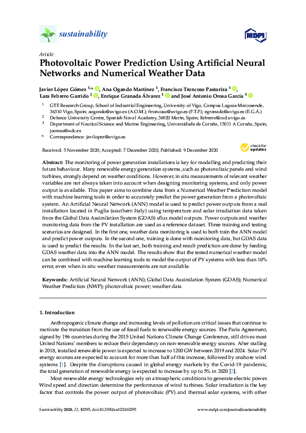 (PDF) Photovoltaic Power Prediction Using Artificial Neural Networks ...