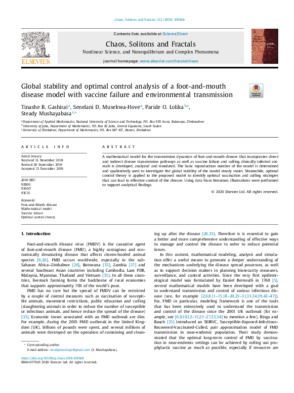 (PDF) Global stability and optimal control analysis of a foot-and-mouth ...