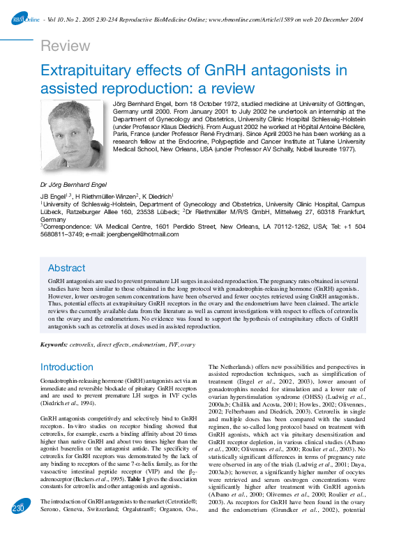 (PDF) Extrapituitary effects of GnRH antagonists in assisted ...
