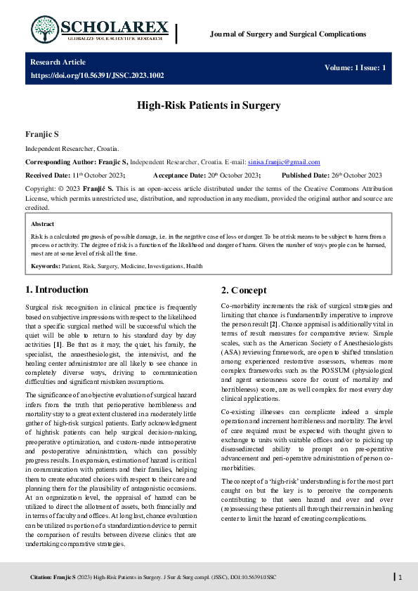 (PDF) High-Risk Patients in Surgery