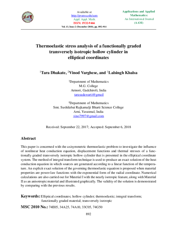 (PDF) Thermoelastic stress analysis of a functionally graded ...