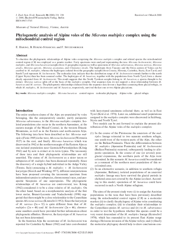 (PDF) Phylogenetic analysis of Alpine voles of the Microtus multiplex ...
