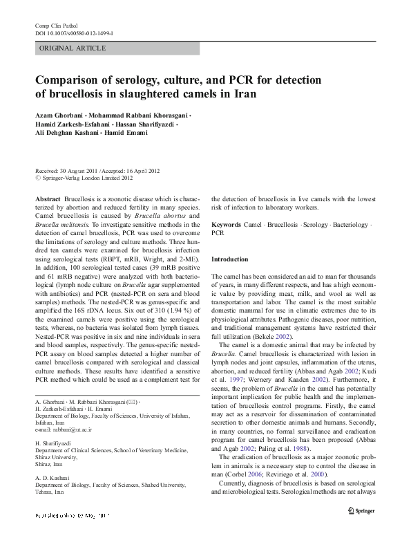 (PDF) Comparison of serology, culture, and PCR for detection of ...