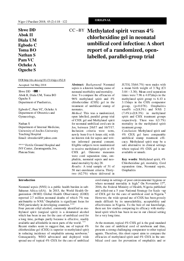 (PDF) Methylated spirit versus 4% chlorhexidine gel in neonatal ...