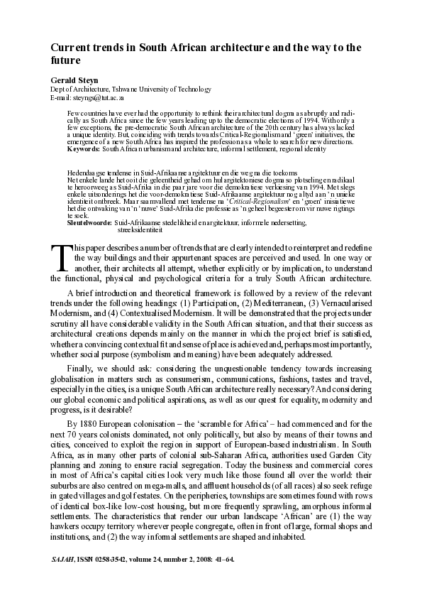 (PDF) Current trends in South African architecture and the way to the ...