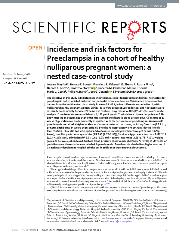 (PDF) Incidence and risk factors for pre-eclampsia in Jos Nigeria