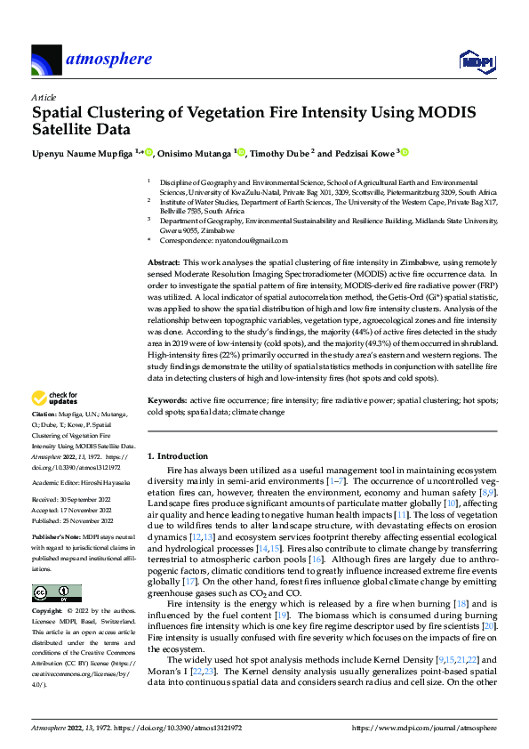 (PDF) Spatial Clustering of Vegetation Fire Intensity Using MODIS ...