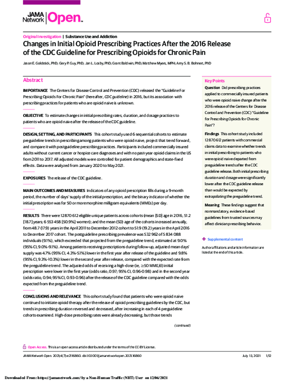 (PDF) Changes in Initial Opioid Prescribing Practices After the 2016 ...