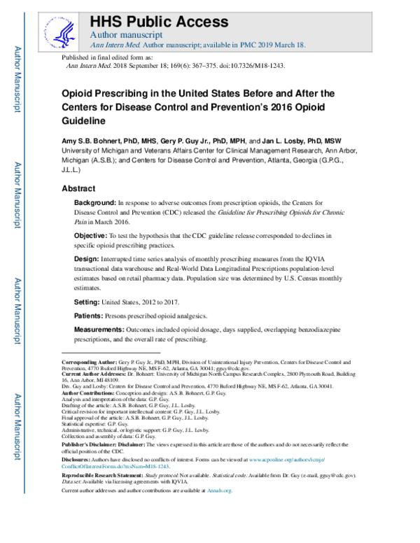(PDF) Opioid Prescribing in the United States Before and After the ...