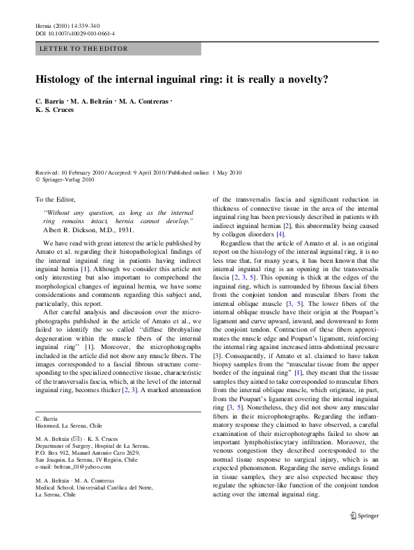 (PDF) Histology of the internal inguinal ring: it is really a novelty?