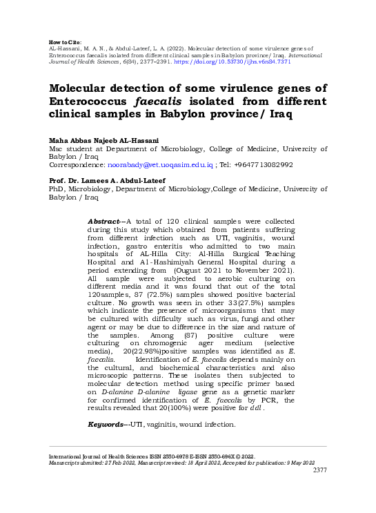(PDF) Molecular detection of some virulence genes of Enterococcus ...