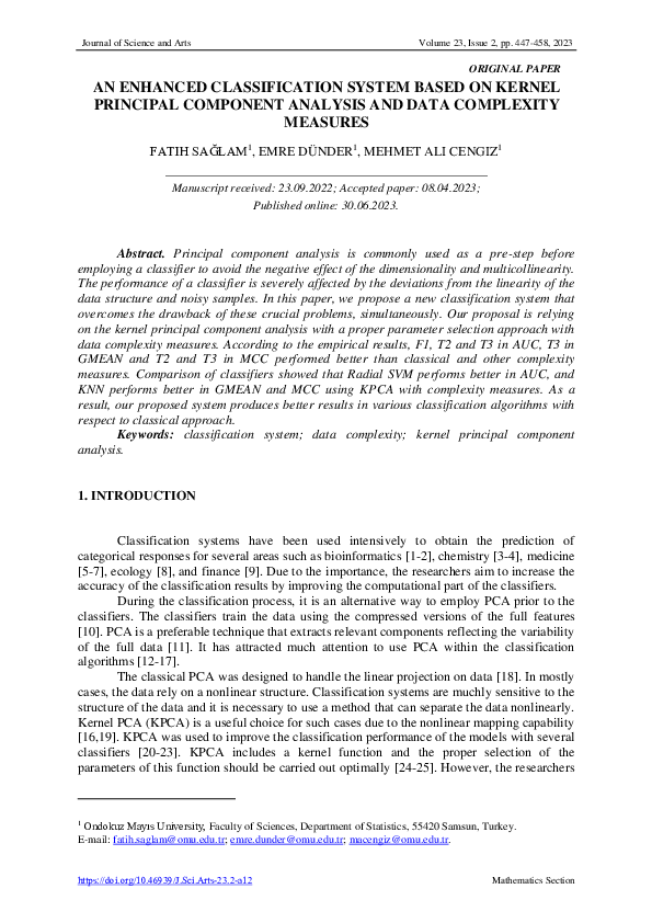 (PDF) An Enhanced Classification System Based on Kernel Principal ...