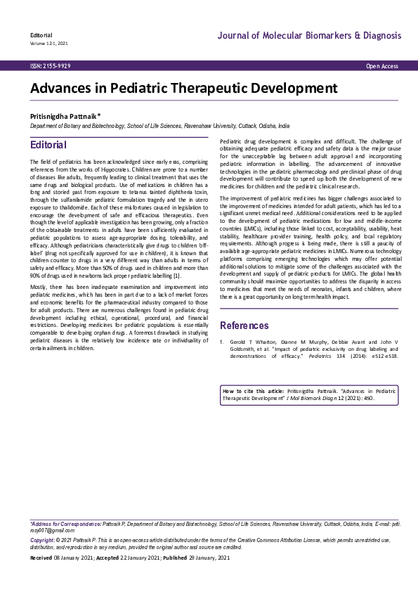 (PDF) Advances in Pediatric Therapeutic Development