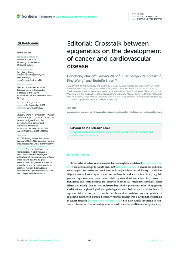 (PDF) Editorial: Crosstalk between epigenetics on the development of ...
