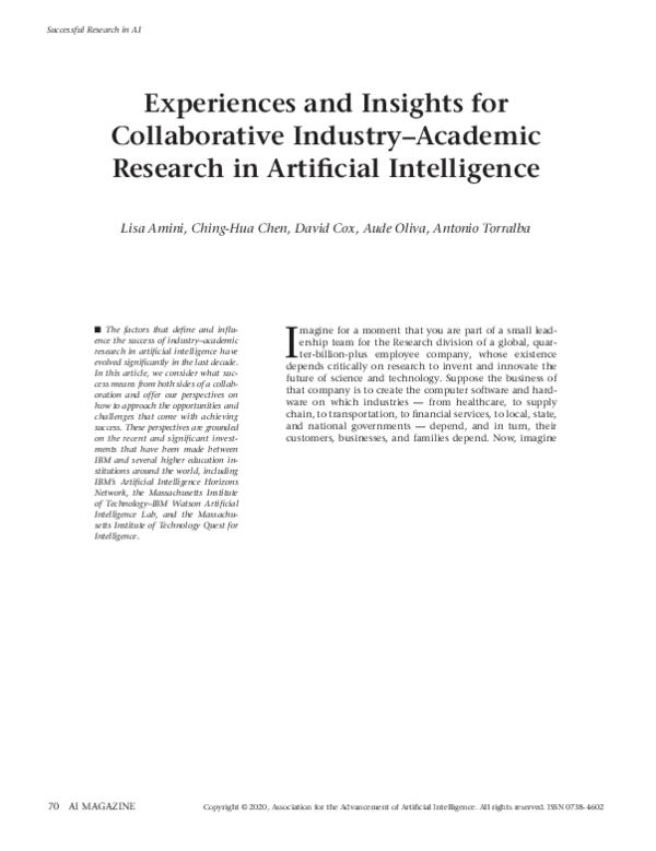 (PDF) Experiences and Insights for Collaborative Industry–Academic ...