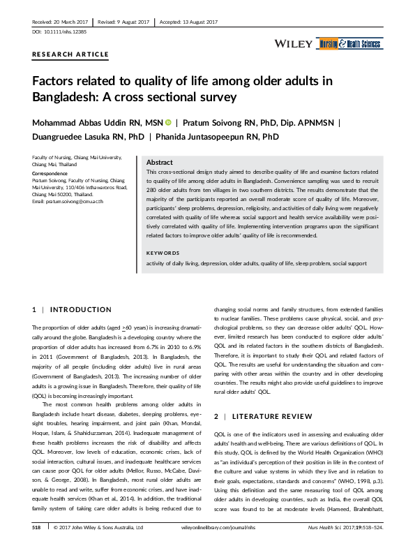 (PDF) Factors related to quality of life among older adults in ...