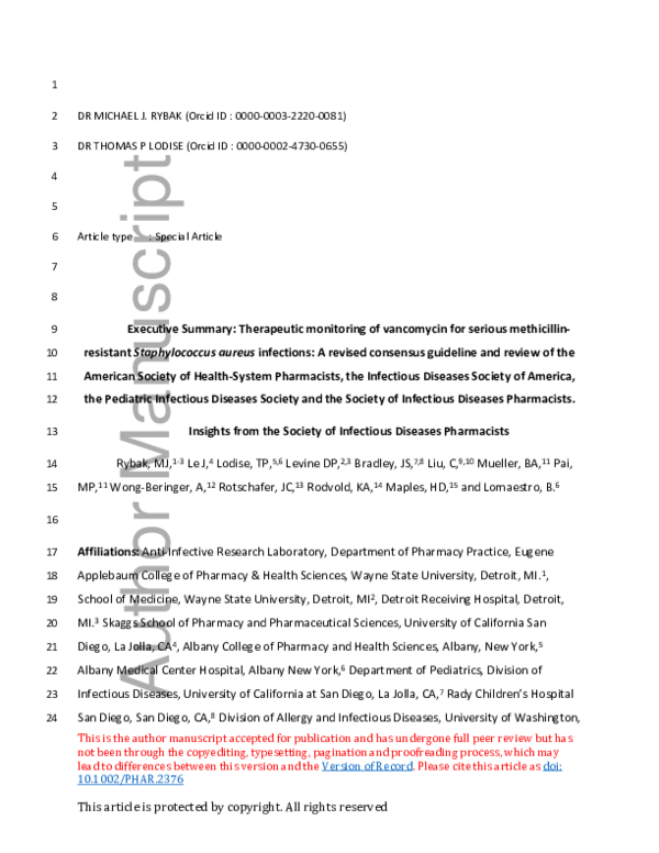 (PDF) Executive Summary: Therapeutic Monitoring of Vancomycin for ...