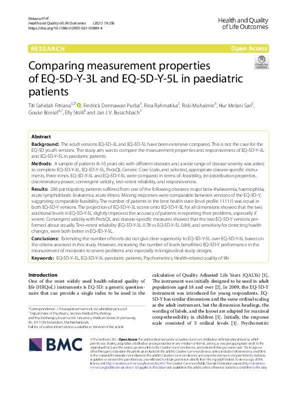 (PDF) Comparing measurement properties of EQ-5D-Y-3L and EQ-5D-Y-5L in ...