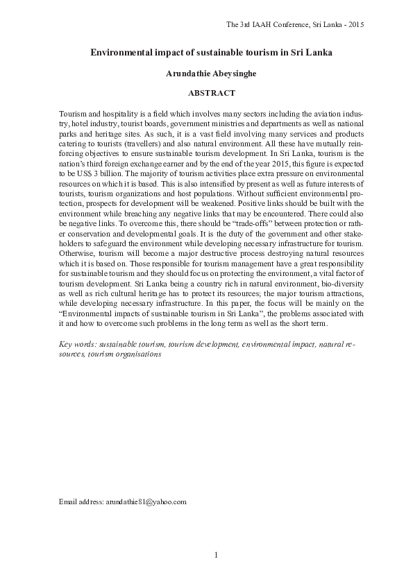 (PDF) Environmental impacts of sustainable tourism in Sri Lanka