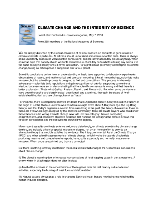 (PDF) Climate change and the integrity of science