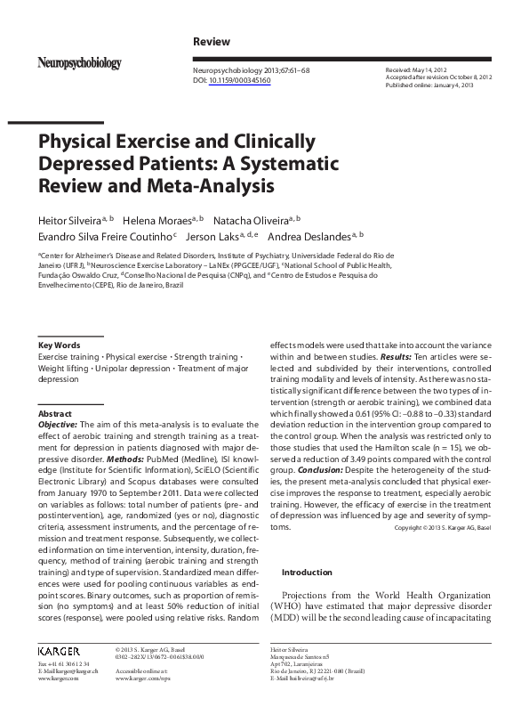 (PDF) Physical Exercise and Clinically Depressed Patients: A Systematic ...