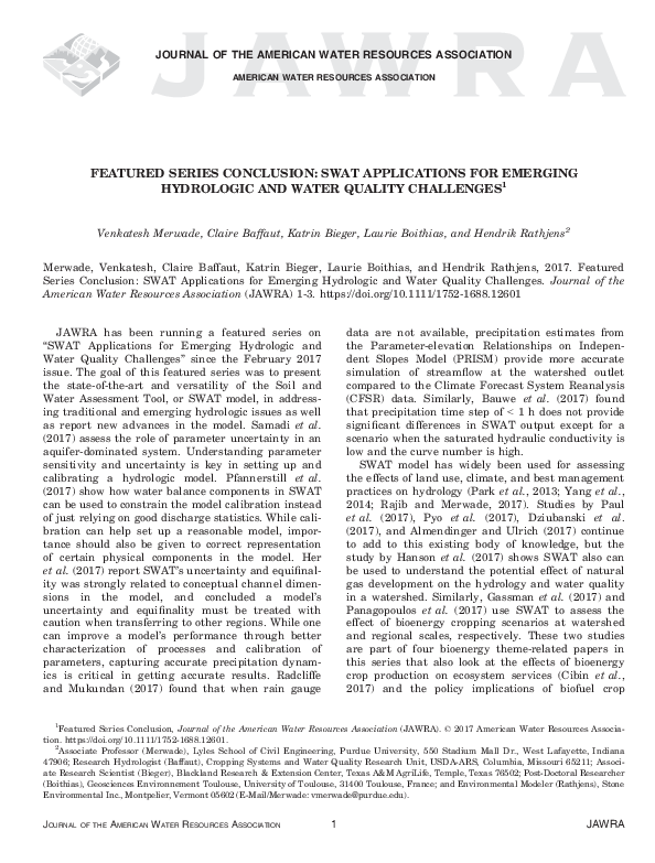 (PDF) Featured Series Conclusion: SWAT Applications for Emerging ...