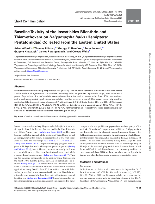 (PDF) Baseline Toxicity of the Insecticides Bifenthrin and Thiamethoxam ...