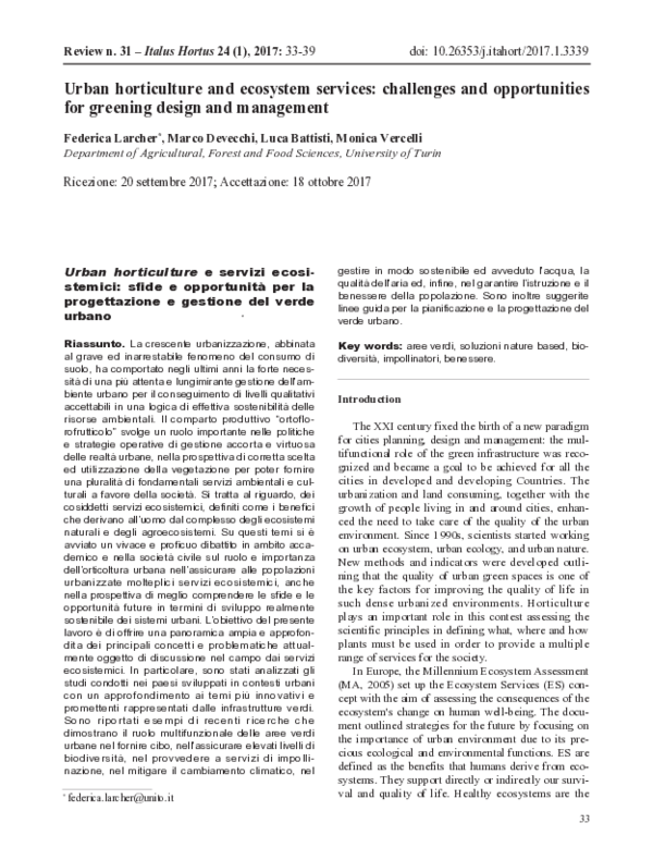 (PDF) Urban horticulture and ecosystem services: challenges and ...