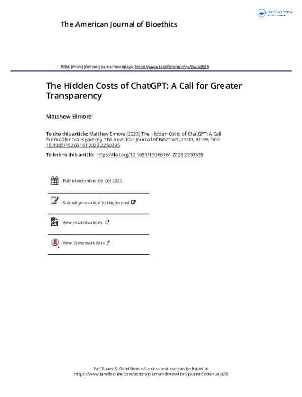 (PDF) The Hidden Costs of Chat GPT: A Call for Greater Transparency