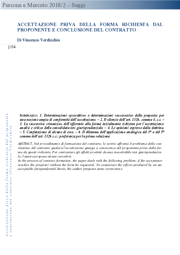 (PDF) Accettazione priva della forma richiesta dal proponente e ...