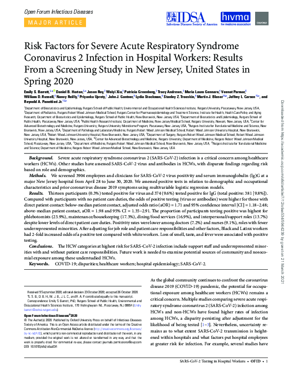 (PDF) Risk Factors for Severe Acute Respiratory Syndrome Coronavirus 2 ...