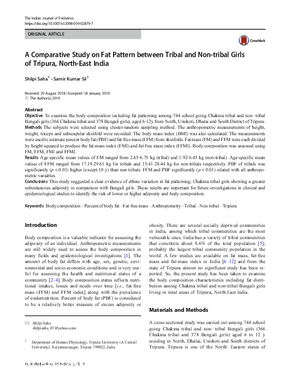 (PDF) A Comparative Study on Fat Pattern between Tribal and Non-tribal ...