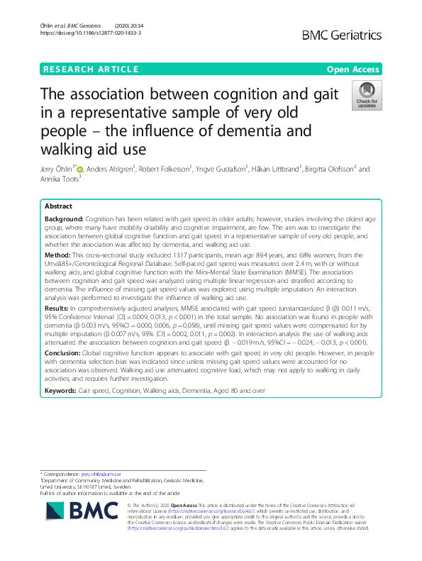 (PDF) The association between cognition and gait in a representative ...