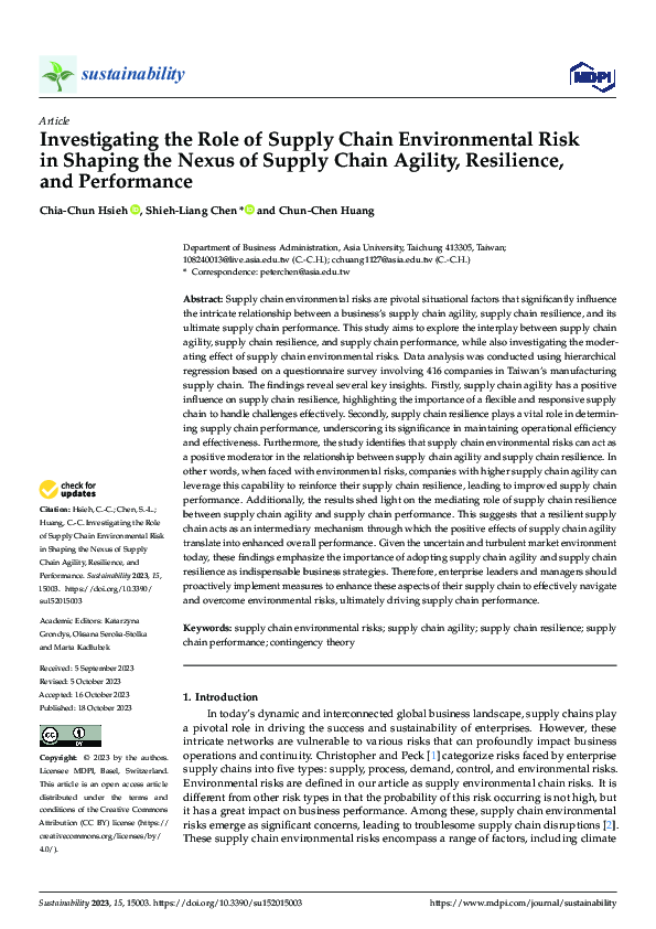 (PDF) Investigating the Role of Supply Chain Environmental Risk in ...