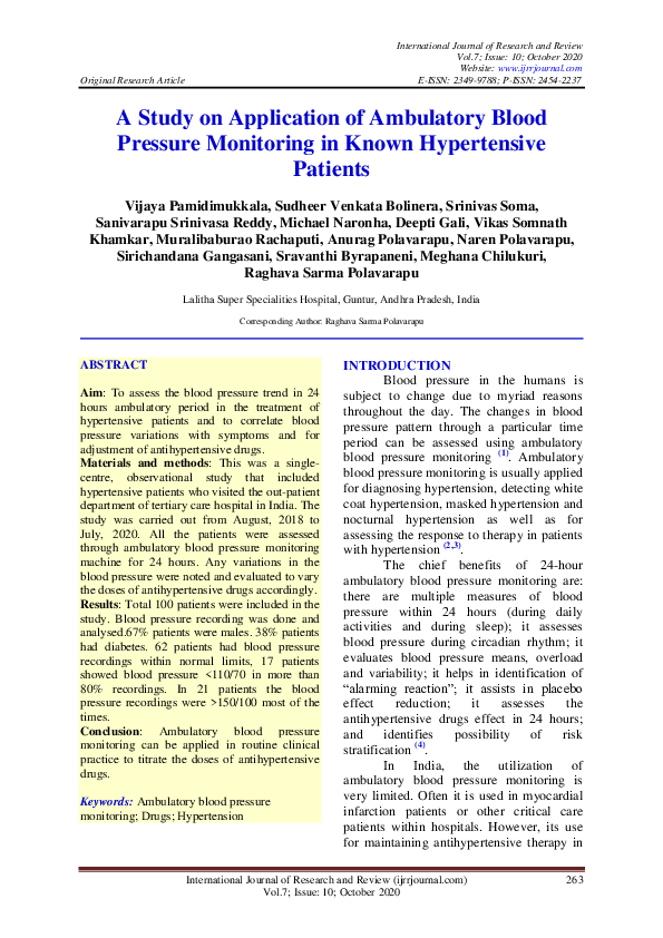 (PDF) A Study on Application of Ambulatory Blood Pressure Monitoring in ...