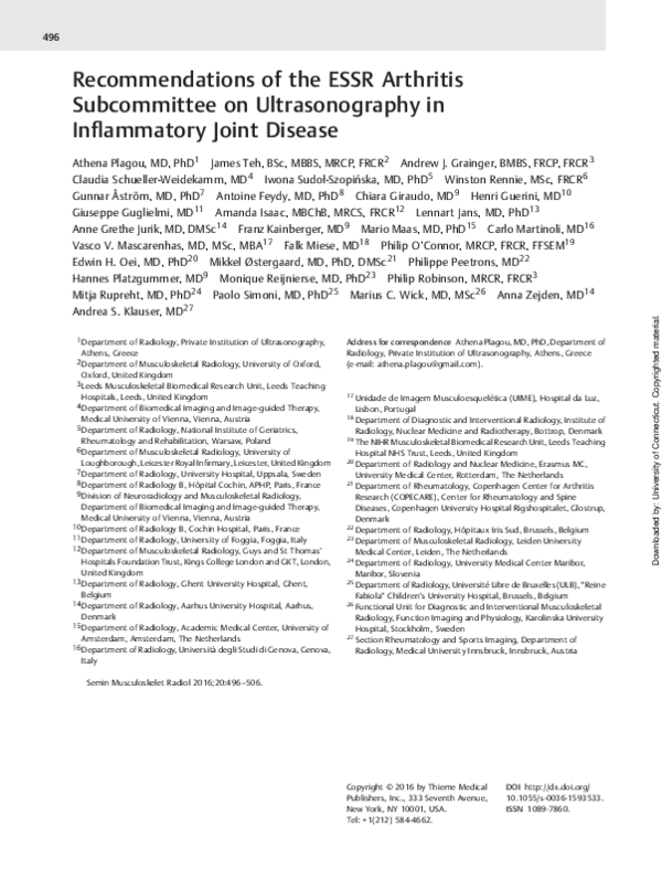 (PDF) Recommendations of the ESSR Arthritis Subcommittee on ...