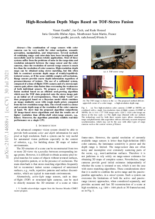(PDF) High-resolution depth maps based on TOF-stereo fusion