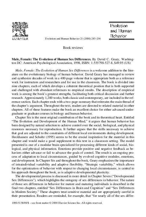 (PDF) Male, Female: The Evolution of Human Sex Differences