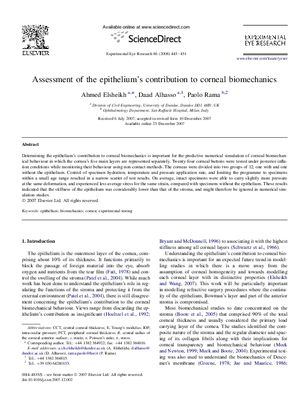 (PDF) Assessment of the epithelium's contribution to corneal biomechanics