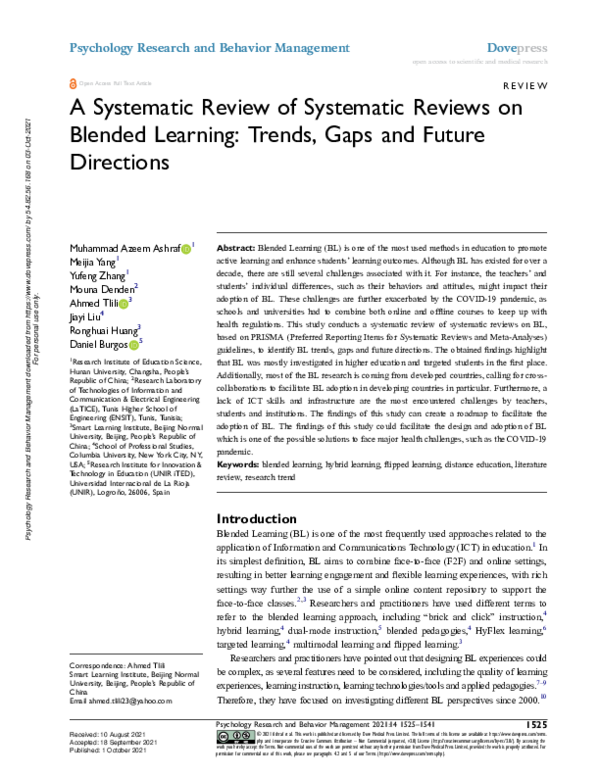 (PDF) A Systematic Review of Systematic Reviews on Blended Learning ...