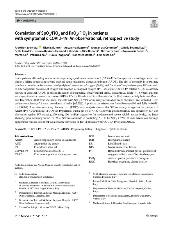 (PDF) Correlation of SpO2/FiO2 and PaO2/FiO2 in patients with ...