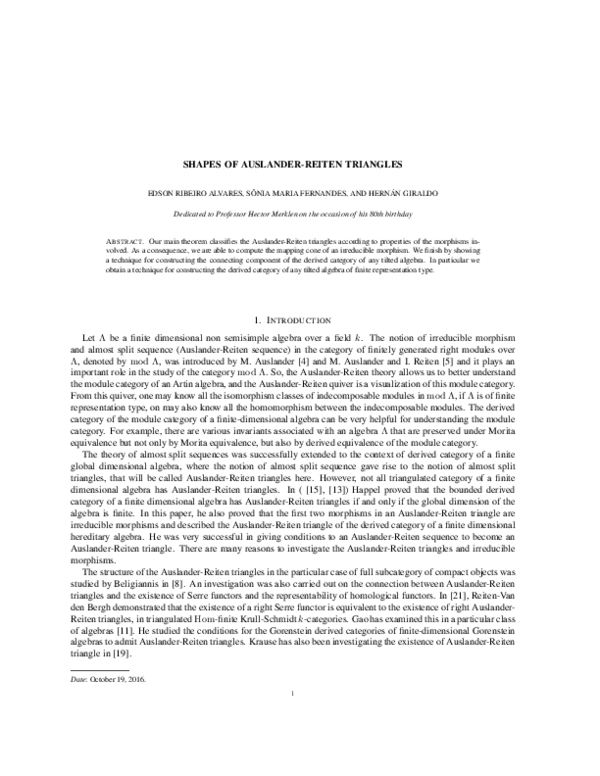 (PDF) Shapes of Auslander-Reiten Triangles