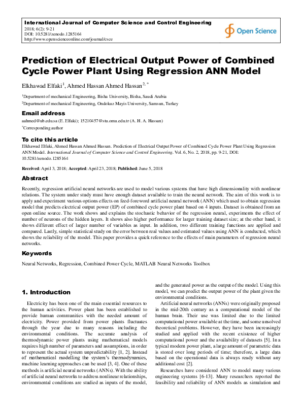 (PDF) Prediction of Electrical Output Power of Combined Cycle Power ...