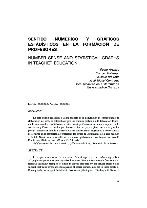 (PDF) Sentido Numérico y Gráficos Estadísticos en La Formación De ...