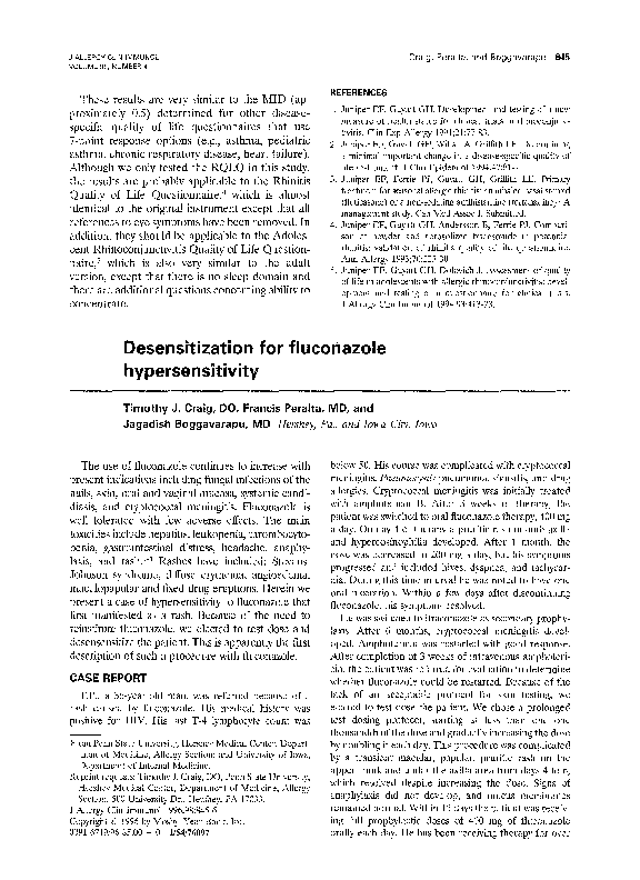 (PDF) Desensitization for fluconazole hypersensitivity