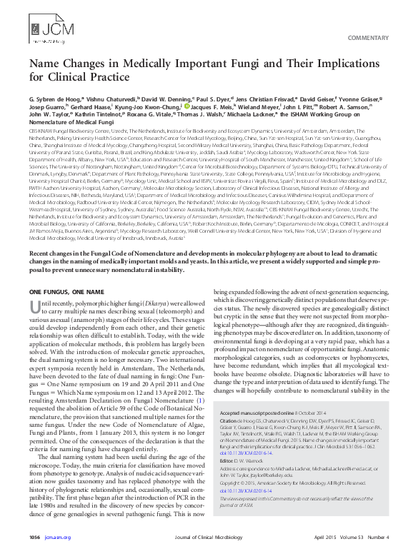 (PDF) Commentaries: Name Changes in Medically Important Fungi and Their ...